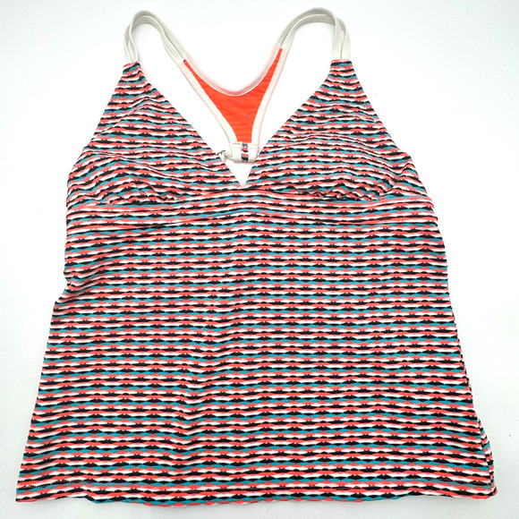 ATHLETA Women Large Coral Orange Waveline Tankini Top Wireless Padded Adjustable - Picture 1 of 8